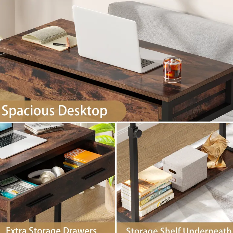 Hot Tribesigns Height Adjustable Desk, Mobile Side Table Portable Desk with Drawers