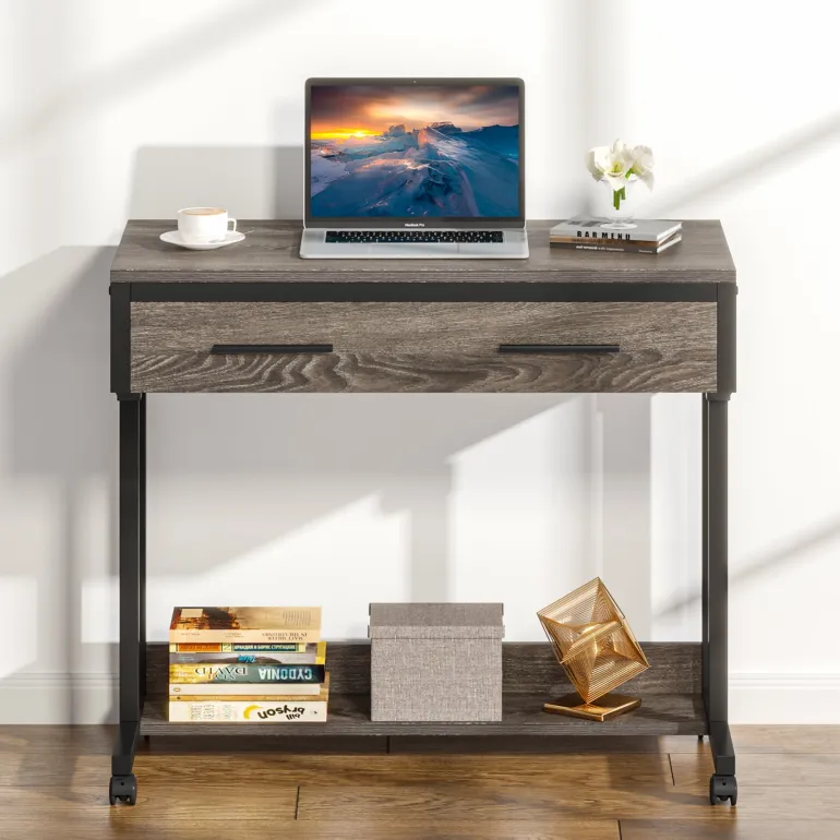 Hot Tribesigns Height Adjustable Desk, Mobile Side Table Portable Desk with Drawers