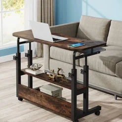 Best Tribesigns Height Adjustable Desk, Mobile Portable Desk with Wireless Charging Station