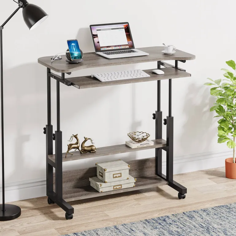 Best Tribesigns Height Adjustable Desk, Mobile Portable Desk with Wireless Charging Station