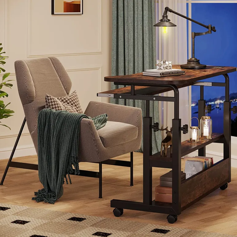 Best Tribesigns Height Adjustable Desk, Mobile Portable Desk with Wireless Charging Station