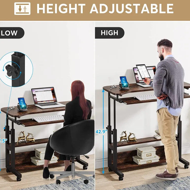 Best Tribesigns Height Adjustable Desk, Mobile Portable Desk with Wireless Charging Station