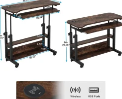 Best Tribesigns Height Adjustable Desk, Mobile Portable Desk with Wireless Charging Station
