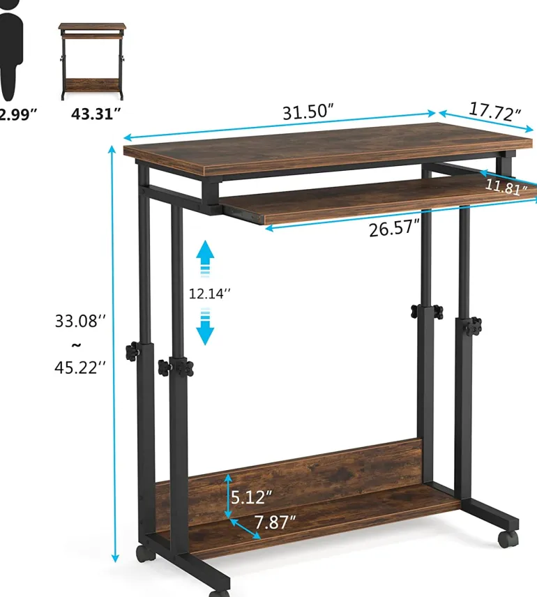 New Tribesigns Height Adjustable Desk, Rolling Standing Desk Portable Desk