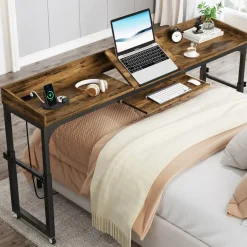 Best Sale Tribesigns Height Adjustable Overbed Table with Wheels & Charging Station