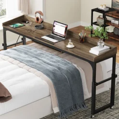 Best Sale Tribesigns Height Adjustable Overbed Table with Wheels & Charging Station