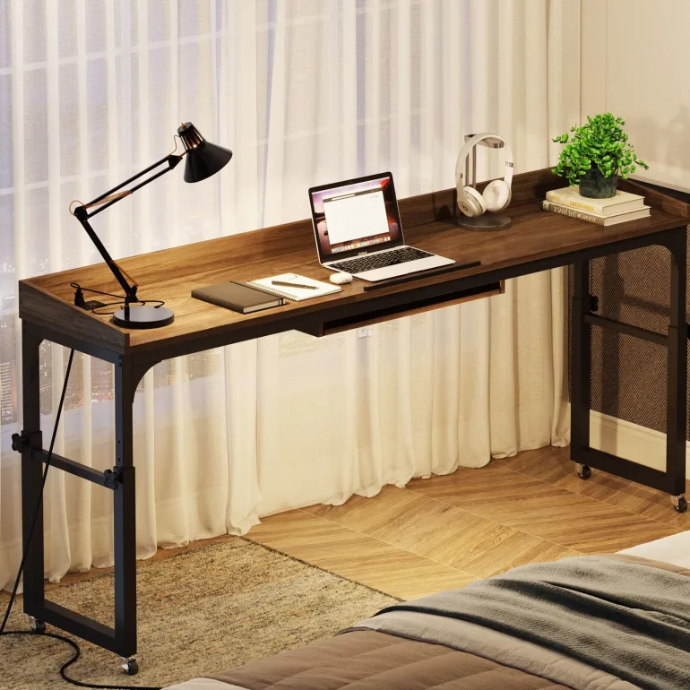 Best Sale Tribesigns Height Adjustable Overbed Table with Wheels & Charging Station