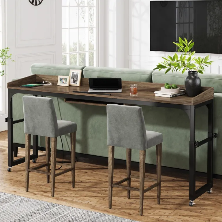Best Sale Tribesigns Height Adjustable Overbed Table with Wheels & Charging Station