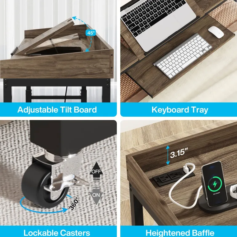 Best Sale Tribesigns Height Adjustable Overbed Table with Wheels & Charging Station
