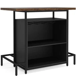 Cheap Tribesigns Home Bar Unit, Industrial 3-Tier Liquor Bar Table with Glasses Holder