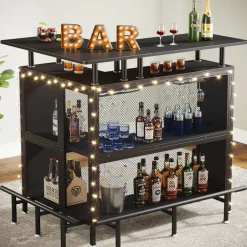 Cheap Tribesigns Home Bar Unit, L-Shaped Liquor Bar Table with Glasses Holders & Shelves