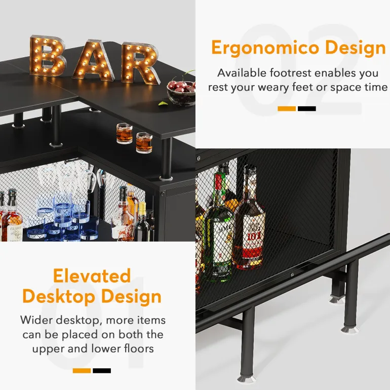 Cheap Tribesigns Home Bar Unit, L-Shaped Liquor Bar Table with Glasses Holders & Shelves