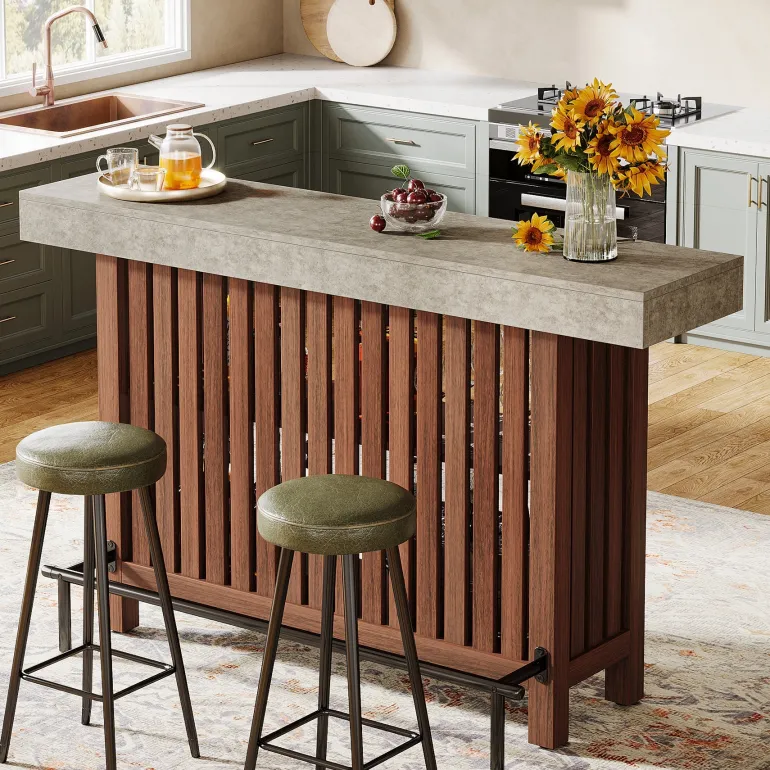 Best Tribesigns Home Bar Unit, Modern 2 - Tier Bar Table with Footrest
