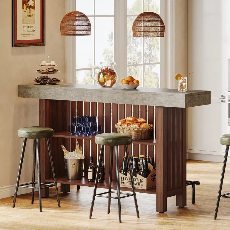 Best Tribesigns Home Bar Unit, Modern 2 - Tier Bar Table with Footrest
