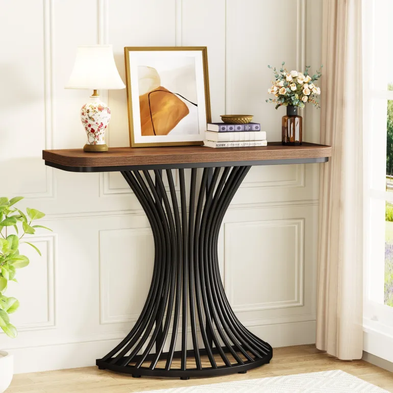 Flash Sale Tribesigns 39-Inch Console Table, Accent Sofa Table with Geometric Metal Base