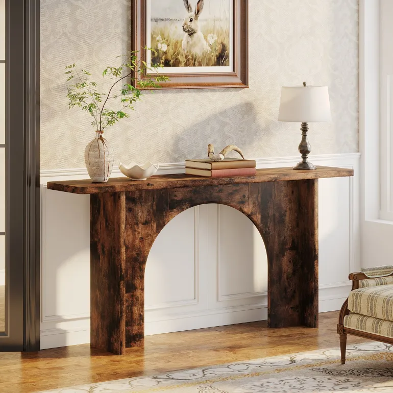 Store Tribesigns 63-Inch Console Table, Wood Farmhouse Entryway Table with Arch Brace