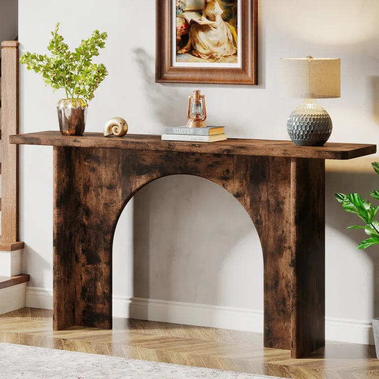 Store Tribesigns 63-Inch Console Table, Wood Farmhouse Entryway Table with Arch Brace