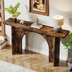 Store Tribesigns 63-Inch Console Table, Wood Farmhouse Entryway Table with Arch Brace