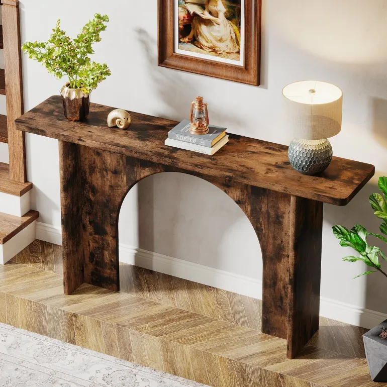 Store Tribesigns 63-Inch Console Table, Wood Farmhouse Entryway Table with Arch Brace