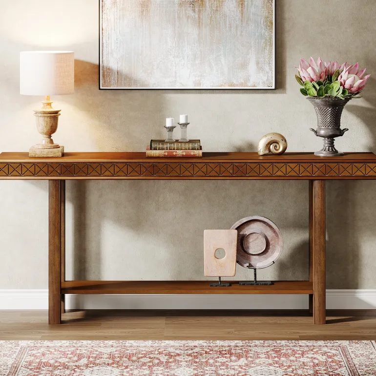 Cheap Tribesigns 70.9-Inch Console Table, Wood 2-Tier Sofa Table Long Entryway Accent Table
