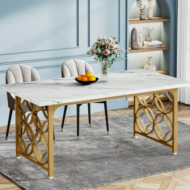 Best Tribesigns 63-inch Dining Table, Modern Faux Marble Kitchen Table for 6 People
