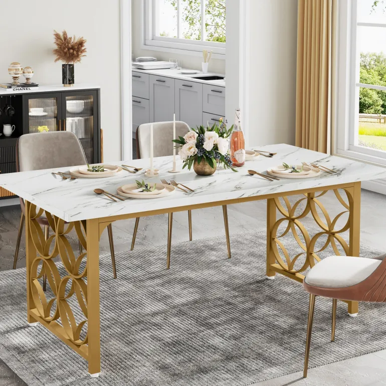 Best Tribesigns 63-inch Dining Table, Modern Faux Marble Kitchen Table for 6 People