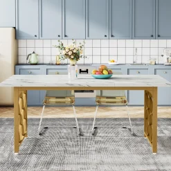 Best Tribesigns 63-inch Dining Table, Modern Faux Marble Kitchen Table for 6 People