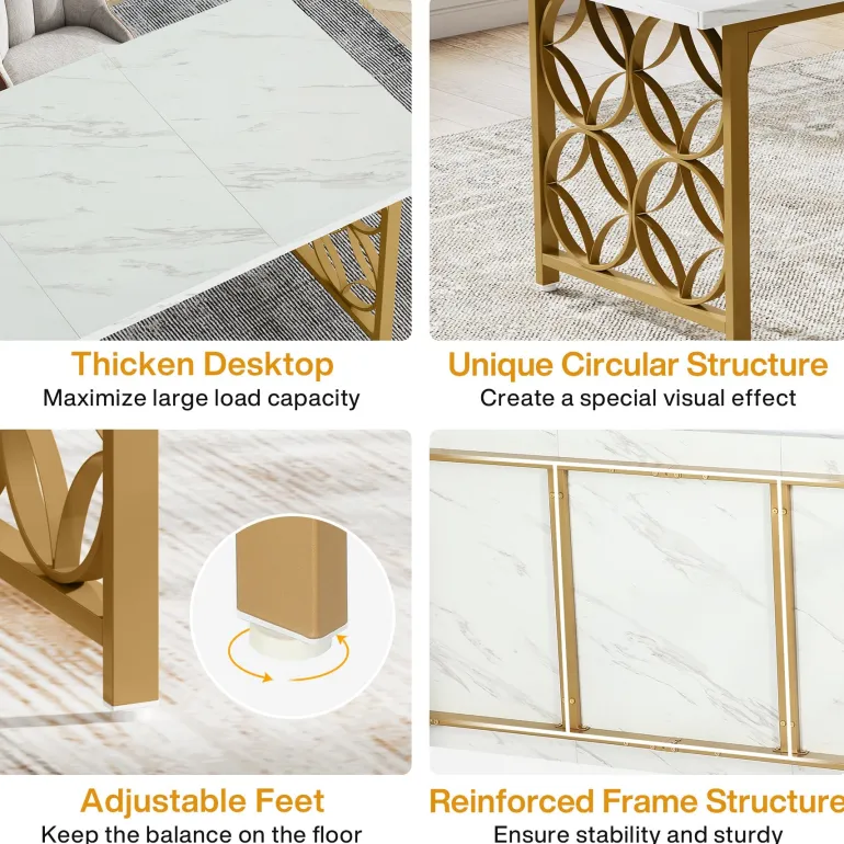 Best Tribesigns 63-inch Dining Table, Modern Faux Marble Kitchen Table for 6 People