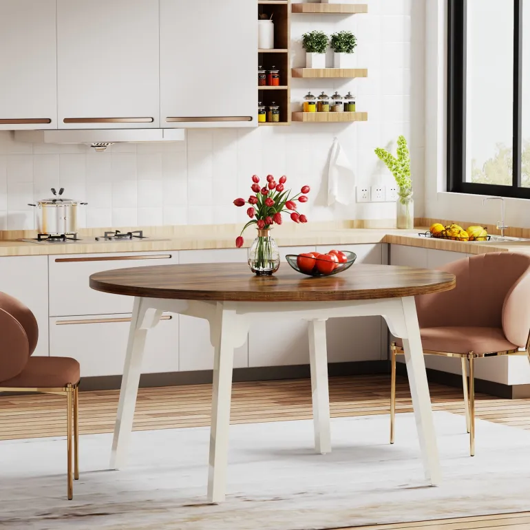 New Tribesigns 47-inch Dining Table, Round Farmhouse Kitchen Table for 4-6
