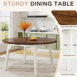 New Tribesigns 47-inch Dining Table, Round Farmhouse Kitchen Table for 4-6