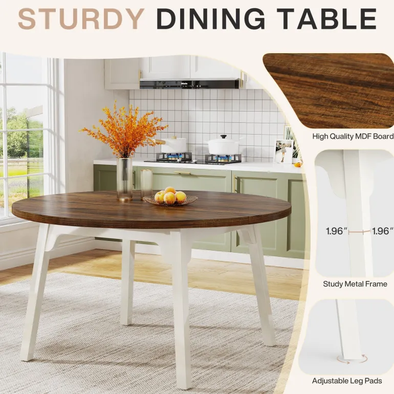 New Tribesigns 47-inch Dining Table, Round Farmhouse Kitchen Table for 4-6