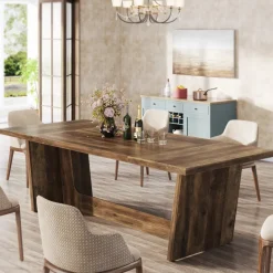 Fashion Tribesigns 70.8-Inch Dining Table, Wood Farmhouse Kitchen Table for 4-6
