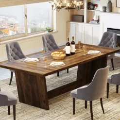 Fashion Tribesigns 70.8-Inch Dining Table, Wood Farmhouse Kitchen Table for 4-6