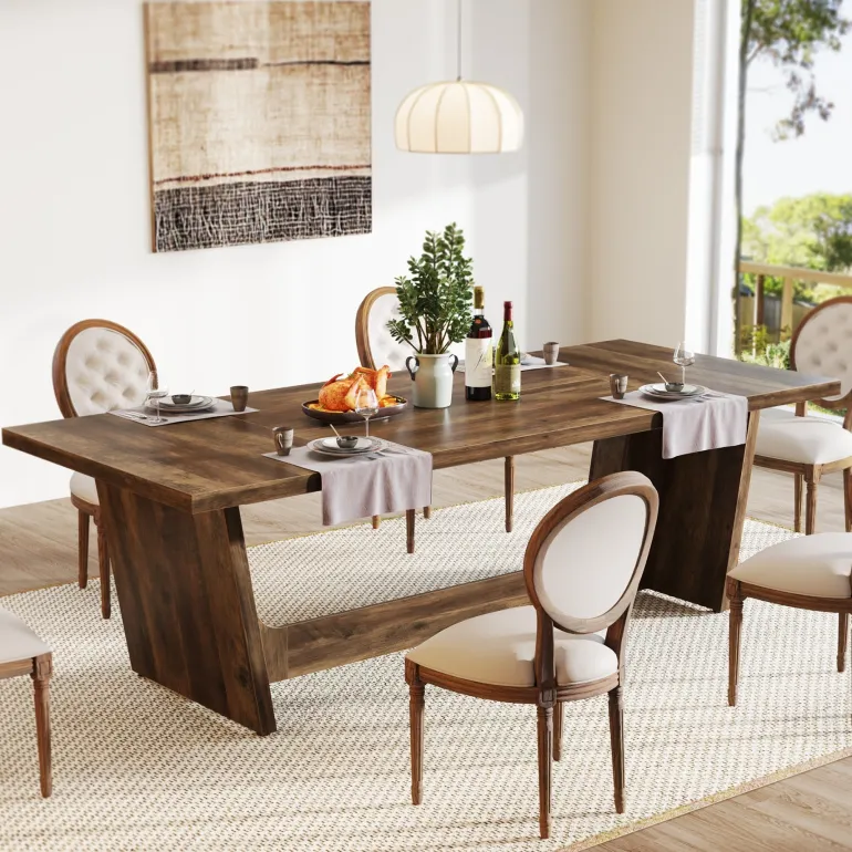 Fashion Tribesigns 70.8-Inch Dining Table, Wood Farmhouse Kitchen Table for 4-6