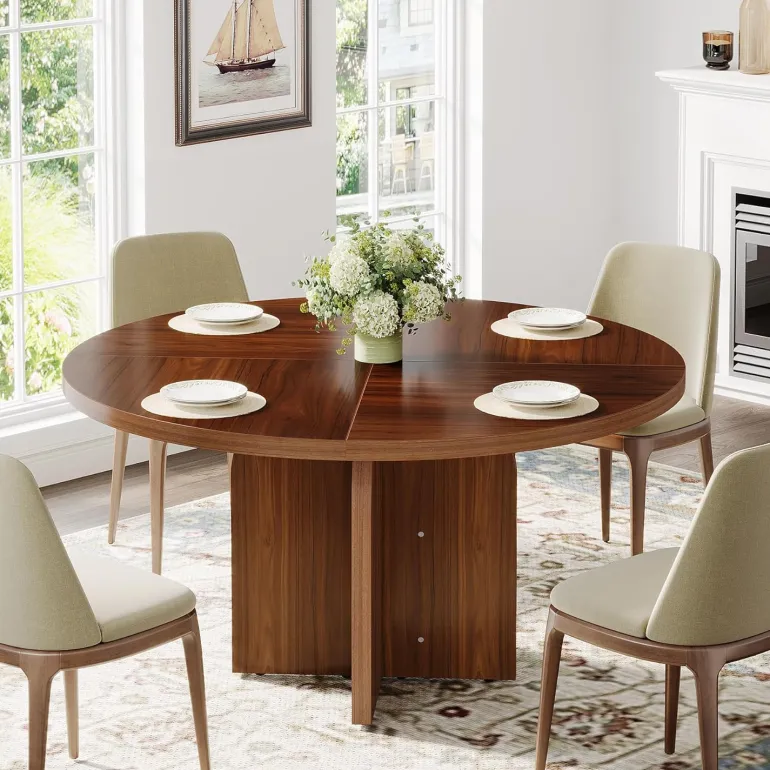 Clearance Tribesigns 47-Inch Dining Table, Wood Round Kitchen Table for 4-6