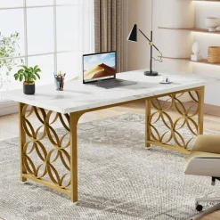 Clearance Tribesigns 63-inch Executive Desk, Modern Office Desk Conference Table for 4-6 People