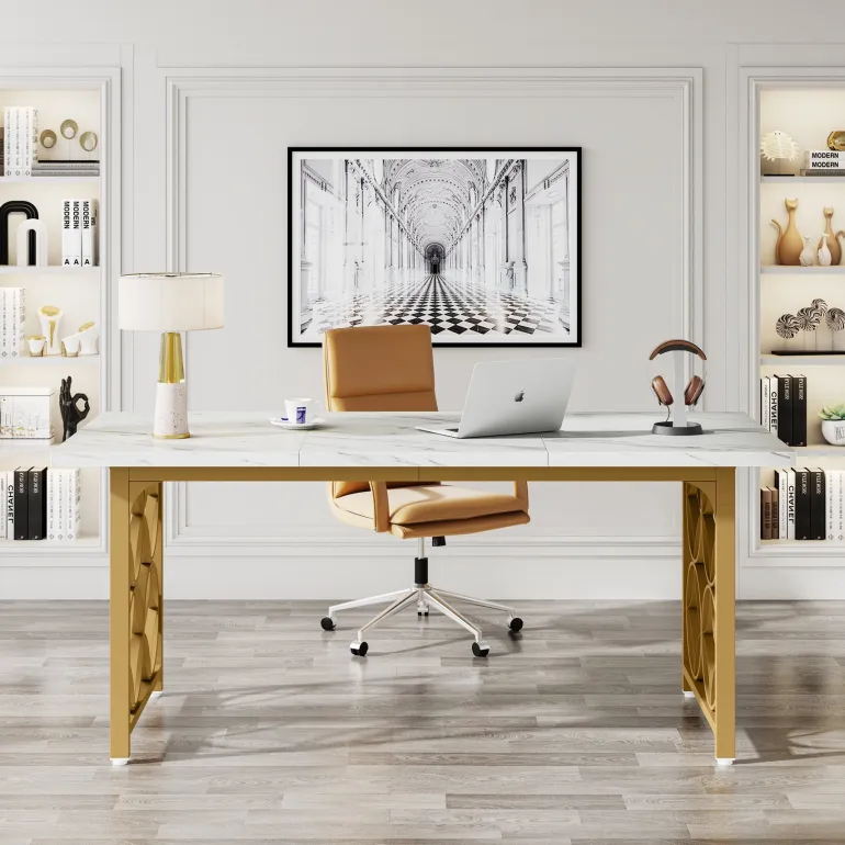 Clearance Tribesigns 63-inch Executive Desk, Modern Office Desk Conference Table for 4-6 People