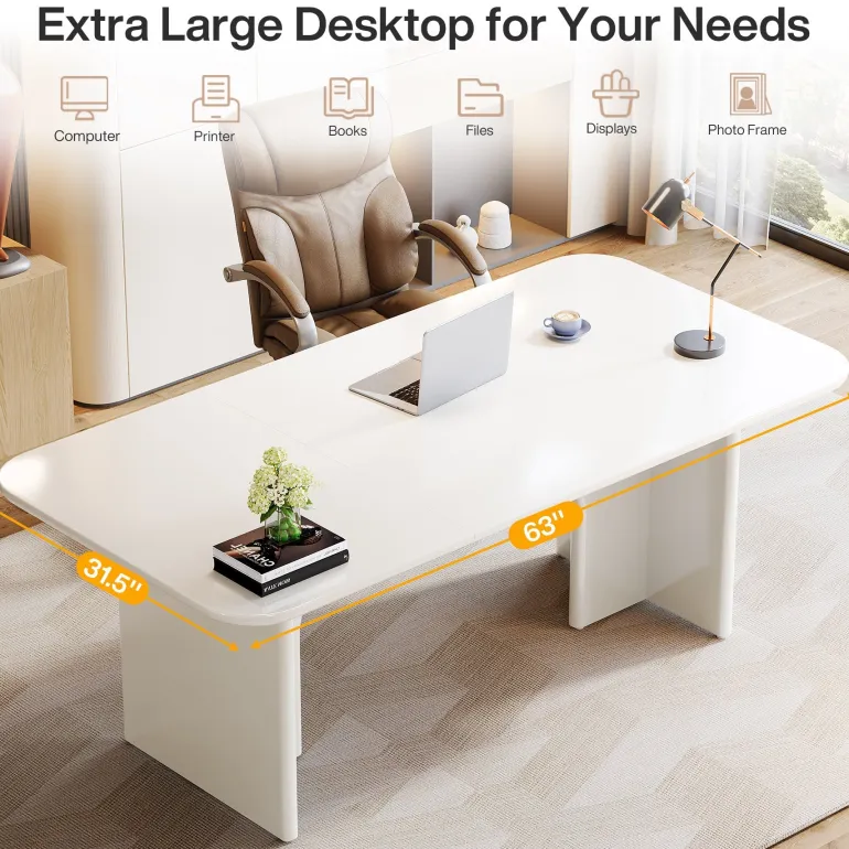 Fashion Tribesigns 63-Inch Executive Desk, Modern Computer Desk with Arch Design Legs