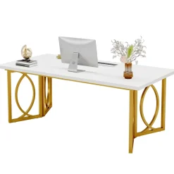 Fashion Tribesigns 70.9-inch Executive Table, Wood Computer Desk with Metal Frame For Home Office
