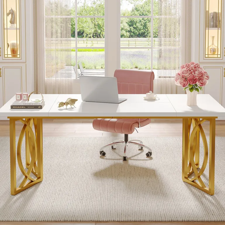 Fashion Tribesigns 70.9-inch Executive Table, Wood Computer Desk with Metal Frame For Home Office