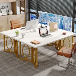 Fashion Tribesigns 70.9-inch Executive Table, Wood Computer Desk with Metal Frame For Home Office