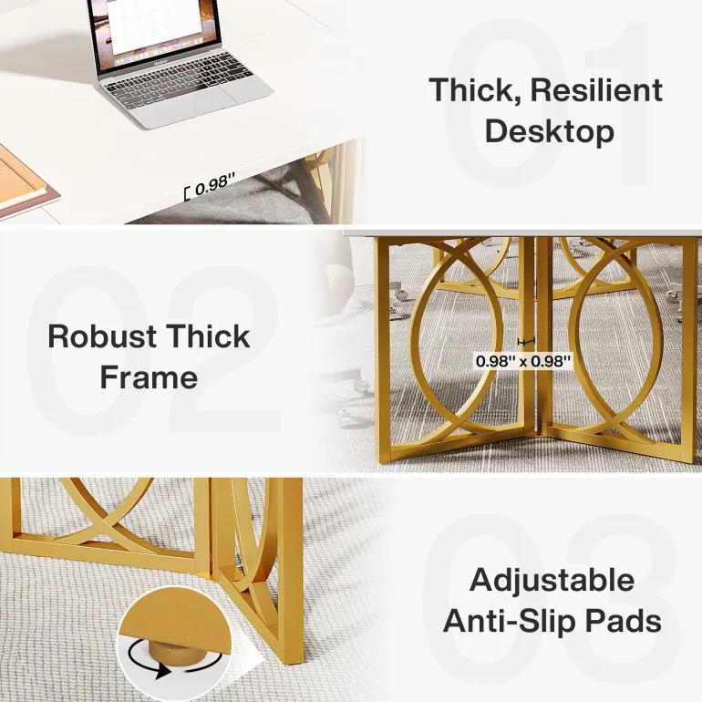 Fashion Tribesigns 70.9-inch Executive Table, Wood Computer Desk with Metal Frame For Home Office