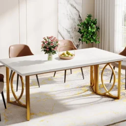 Fashion Tribesigns 70.9-Inch Wood Dining Table , Modern Rectangle Kitchen Table for 4-6 People