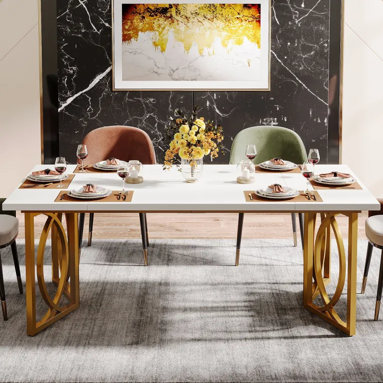 Fashion Tribesigns 70.9-Inch Wood Dining Table , Modern Rectangle Kitchen Table for 4-6 People