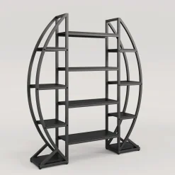 Store Tribesigns Industrial Bookshelf, Oval Triple Wide Etagere Bookcases Display Shelves