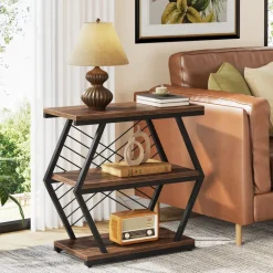 Discount Tribesigns Industrial End Table Side Table with 3 Storage Shelves & Metal Frame