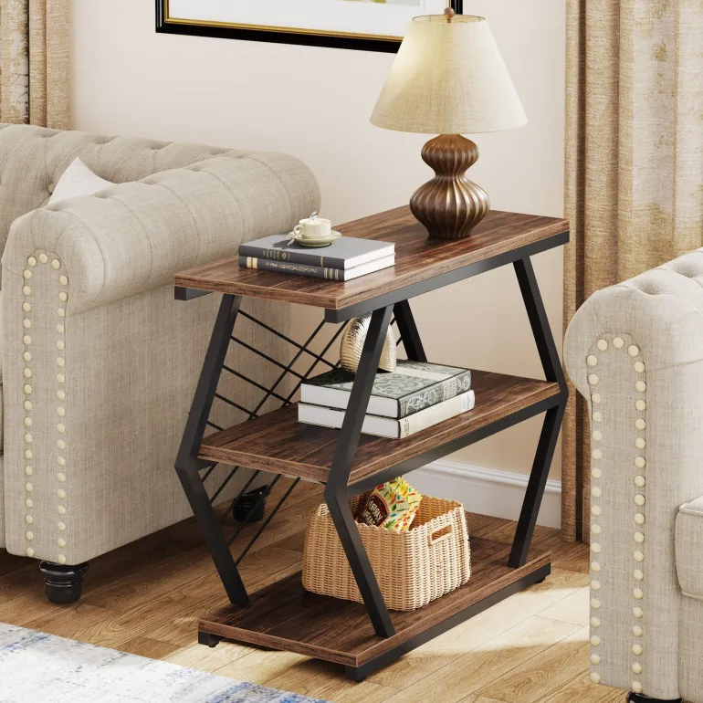 Discount Tribesigns Industrial End Table Side Table with 3 Storage Shelves & Metal Frame