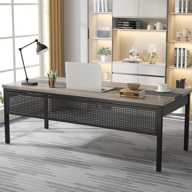 Best Sale Tribesigns Industrial L - Shaped Desk, 71" Executive Desk with 47" Mobile File Cabinet