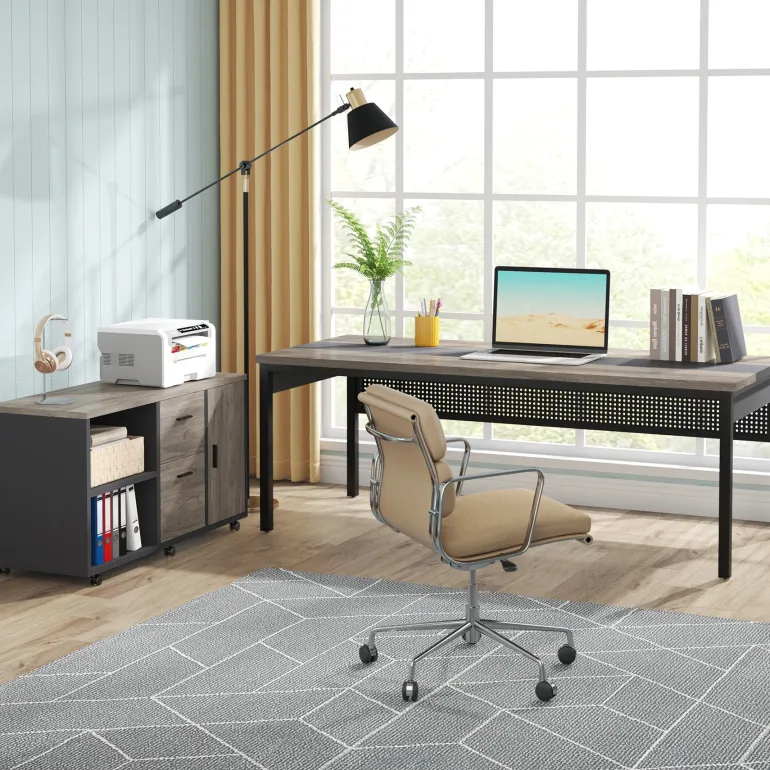 Best Sale Tribesigns Industrial L - Shaped Desk, 71" Executive Desk with 47" Mobile File Cabinet