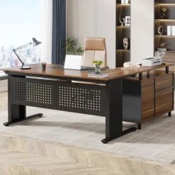 New Tribesigns Industrial L - Shaped Desk, 63" Computer Executive Desk with File Cabinet